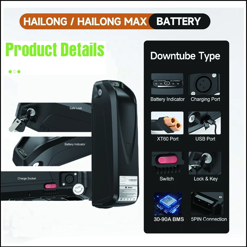 36V 48v 52v Electric Bicycle H - Ebike Battery 48V 20Ah Hailong recension och pris
