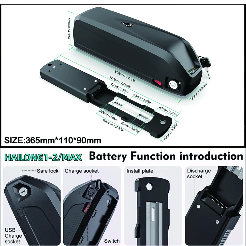 36V 48v 52v Electric Bicycle H - Ebike Battery 48V 20Ah Hailong recension och pris